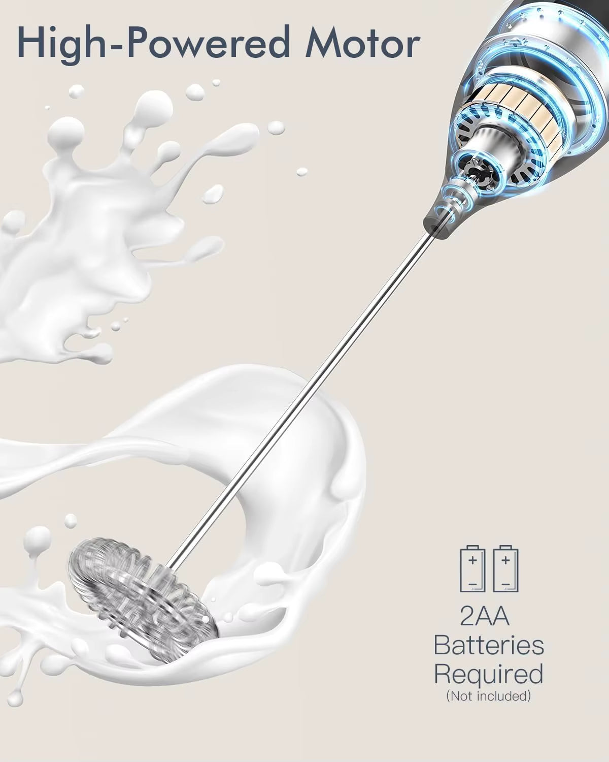 Milk Frother Handheld Electric Foam Maker Frother Wand, Whisk Drink Mixer & Foamer for Coffee Latte Matcha Hot Chocolate