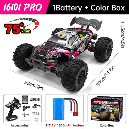 Wltoys 16101 Pro 1:16 Scale 75KM/H 4WD Remote Control Car with LED Lights - High-Speed Drift Monster Truck for Children