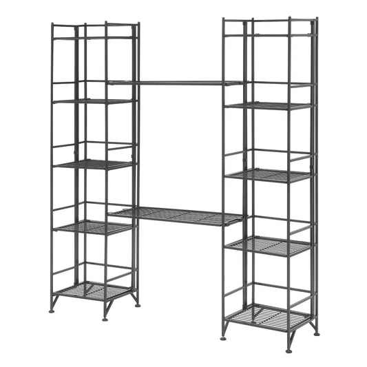 57.5" Extra Storage 5 Tier Folding Metal Shelves with Set of 2 Extension Shelves 