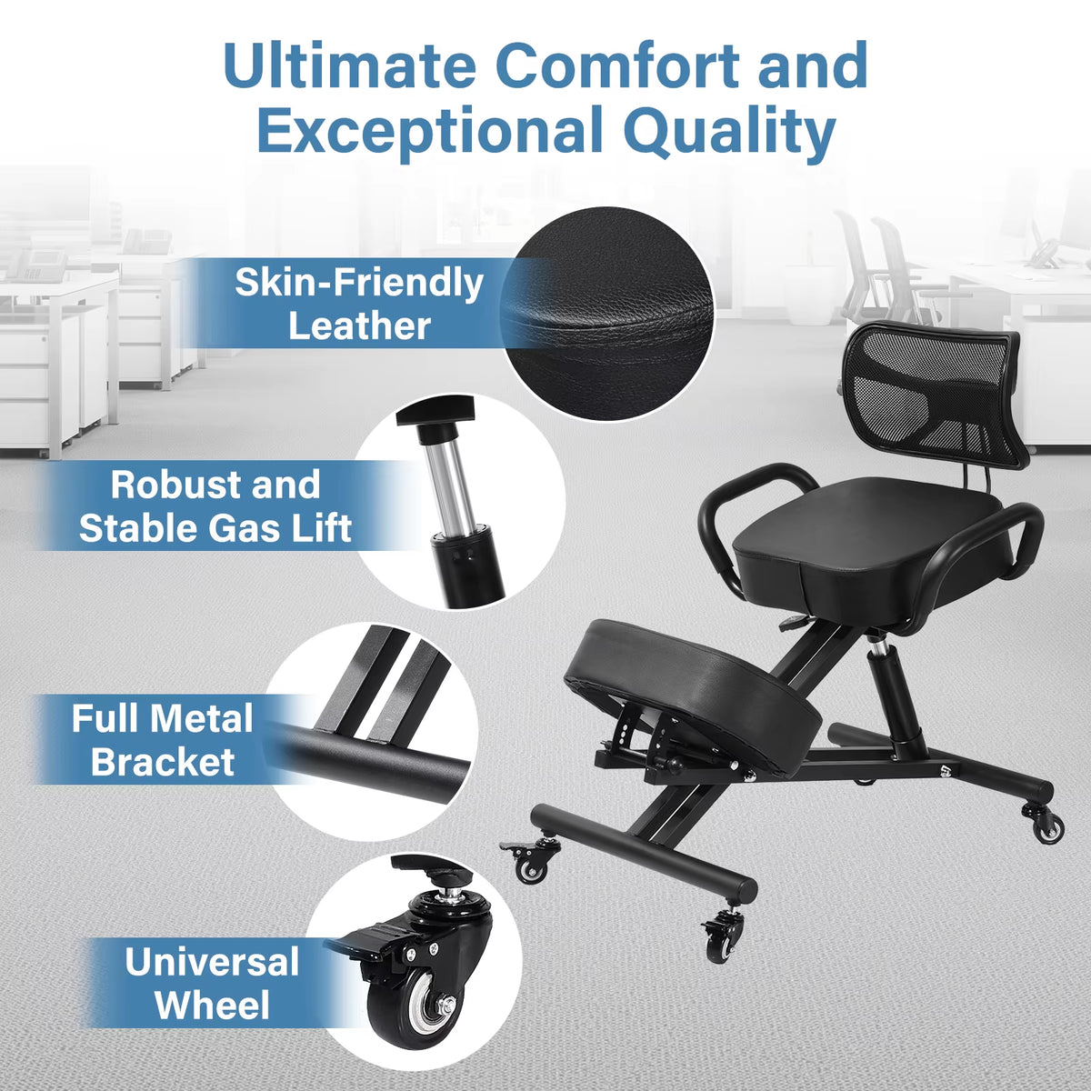 Height Adjustable Kneeling Chair with Back Support for Adults and Children