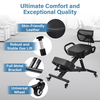 Height Adjustable Kneeling Chair with Back Support for Adults and Children