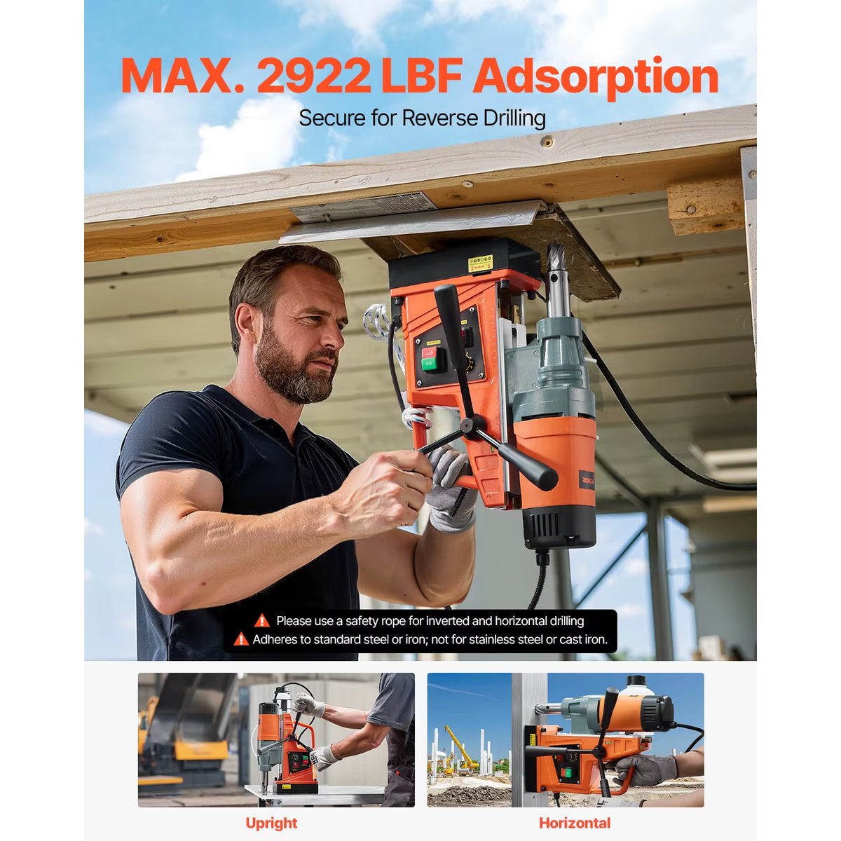 Succebuy 1300/1550W Portable Electric Magnetic Drill Press with Variable Speed 0-500 RPM for Metal Surfaces
