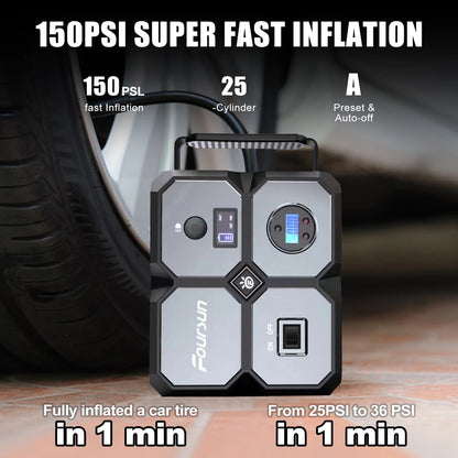 Foursun Car Jump Starter with Air Compressor, Foursun 4000A 26800Mah Jump Starter Battery Pack (All Gas/8.0L Diesel) 150PSI Digital Tire Inflator, 12V Car Lithium Battery Jump Box Pack Power Charger