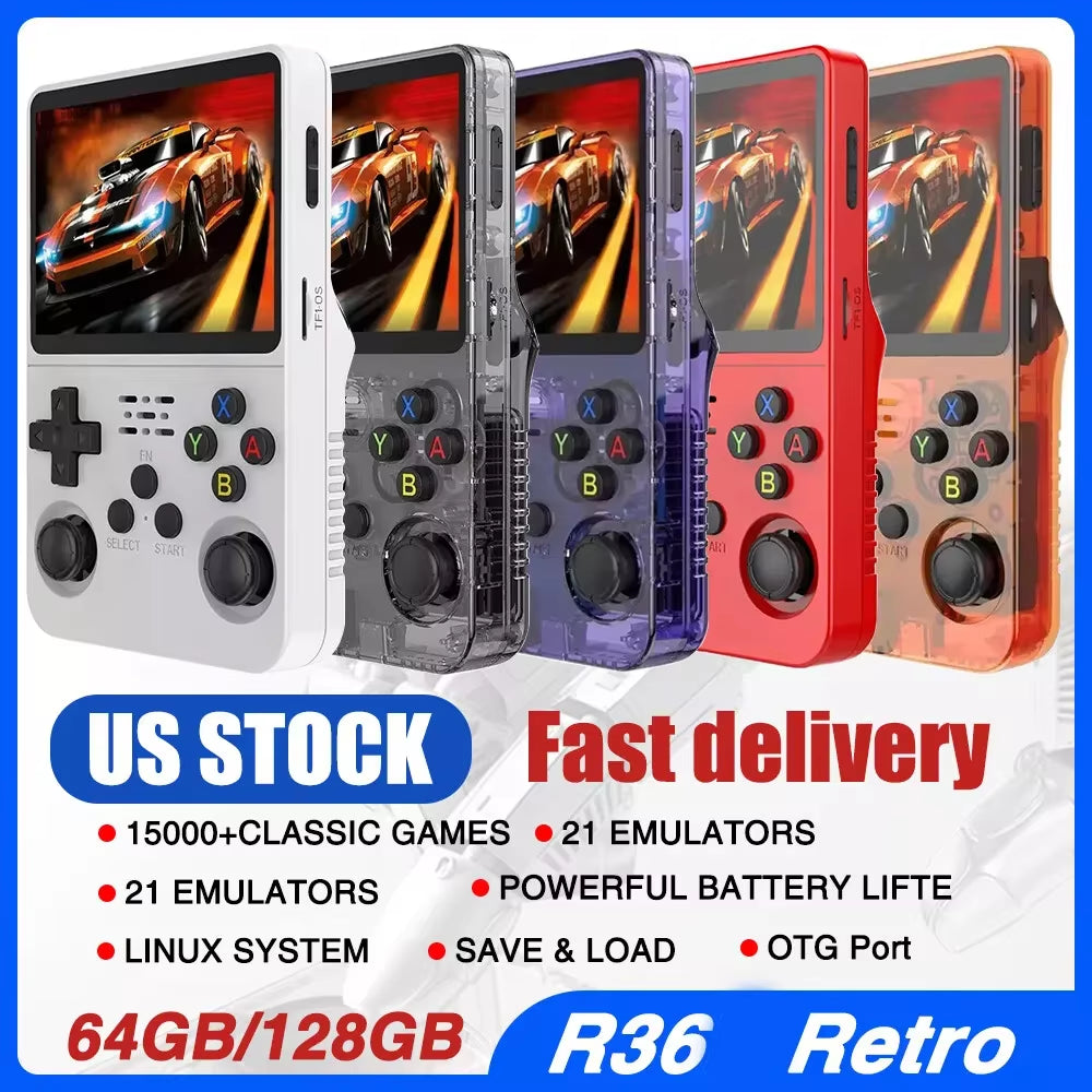 Open Source R36 64G Handheld Game Console 64G Best Games Linux System 3.5