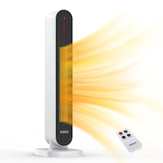  STEALTH 32'' Space Heater, 4 Modes, 6H Timer, Safety Fast - Quiet Heat,Tip-Over Protection, 1500W PTC Ceramic Heater Portable Tower Fan Electric Heater for Bedroom, Office, Indoors JHT100