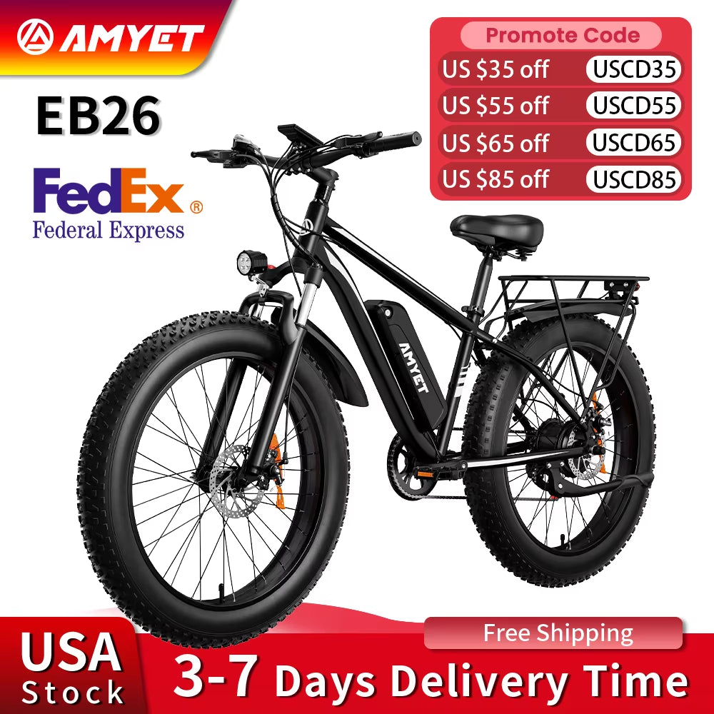 Electric Bike EB26 Adults Electric Bicycle Peak 1500W 48V 15AH E Bike 26" Fat Tire Mountain Bike 31Mph Electric Dirt Bike