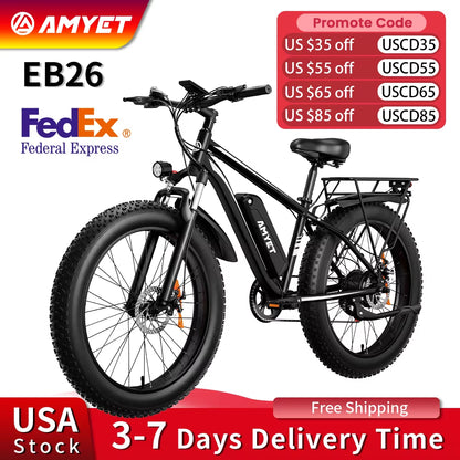 Electric Bike EB26 Adults Electric Bicycle Peak 1500W 48V 15AH E Bike 26" Fat Tire Mountain Bike 31Mph Electric Dirt Bike