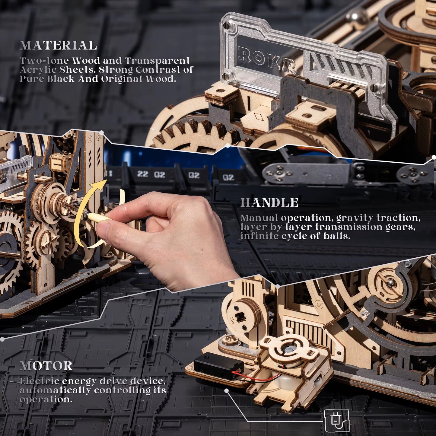 ROBOTIME Rokr Electric Marble Run with Light 3D Puzzle Toys Marble Spaceport Gifts for Kids Children Connect with Night City