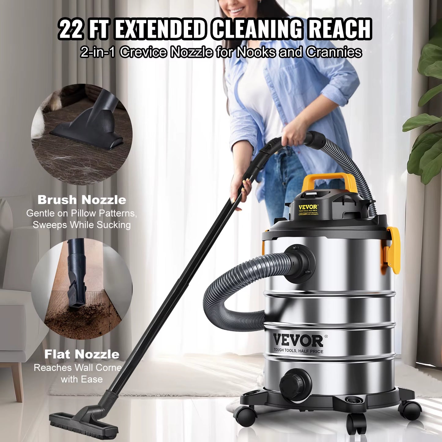Stainless Steel Wet Dry Shop Vacuum Wet Dry Vac Powerful Suction Small Shop Vac Perfect for Carpet Debris Pet Hair