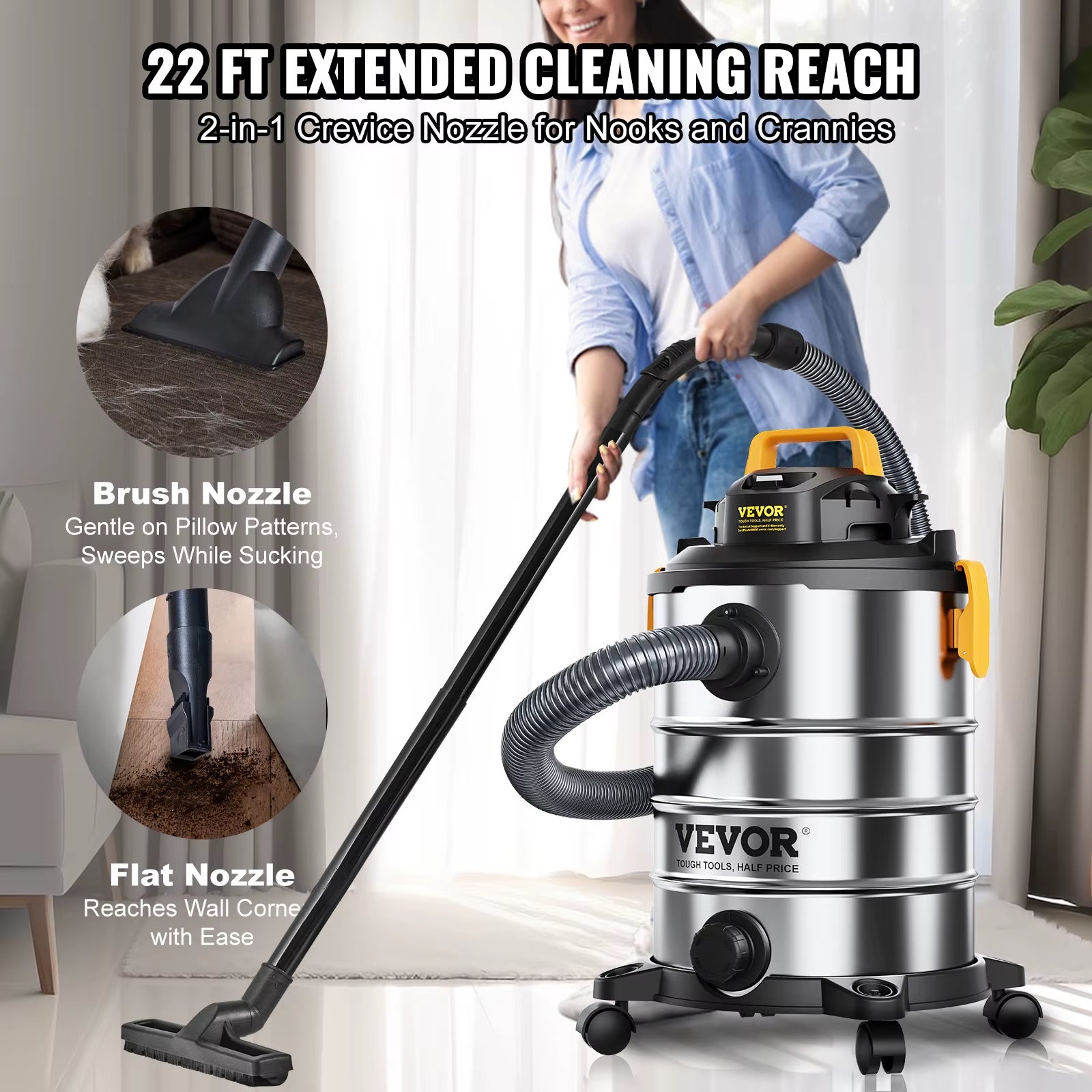 Stainless Steel Wet Dry Shop Vacuum Wet Dry Vac Powerful Suction Small Shop Vac Perfect for Carpet Debris Pet Hair