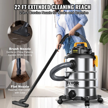 Succebuy Stainless Steel Wet/Dry Vacuum Cleaner with Powerful Suction for Carpets, Debris, and Pet Hair