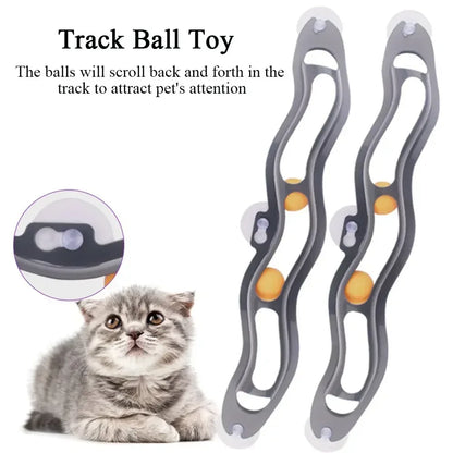 New Track Cat Toy Plastic Sucker Track Ball Pet Accessories Window Table Tennis Adsorption Glass Cat Toy Funny Cat Toys Pet Toys