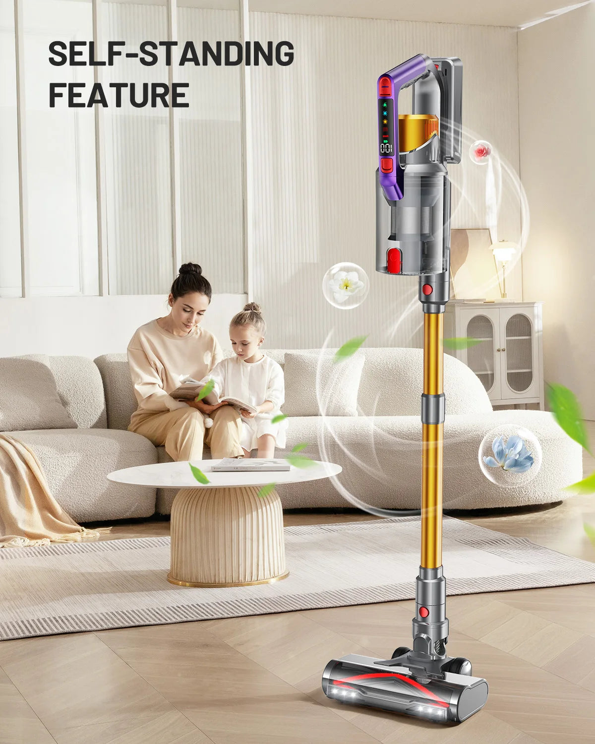 S17 Pro 550W/55KPA Cordless Vacuum Cleaner, 60Mins Self-Standing Vacuum Cleaners for Home, Anti-Tangle Stick Vacuum
