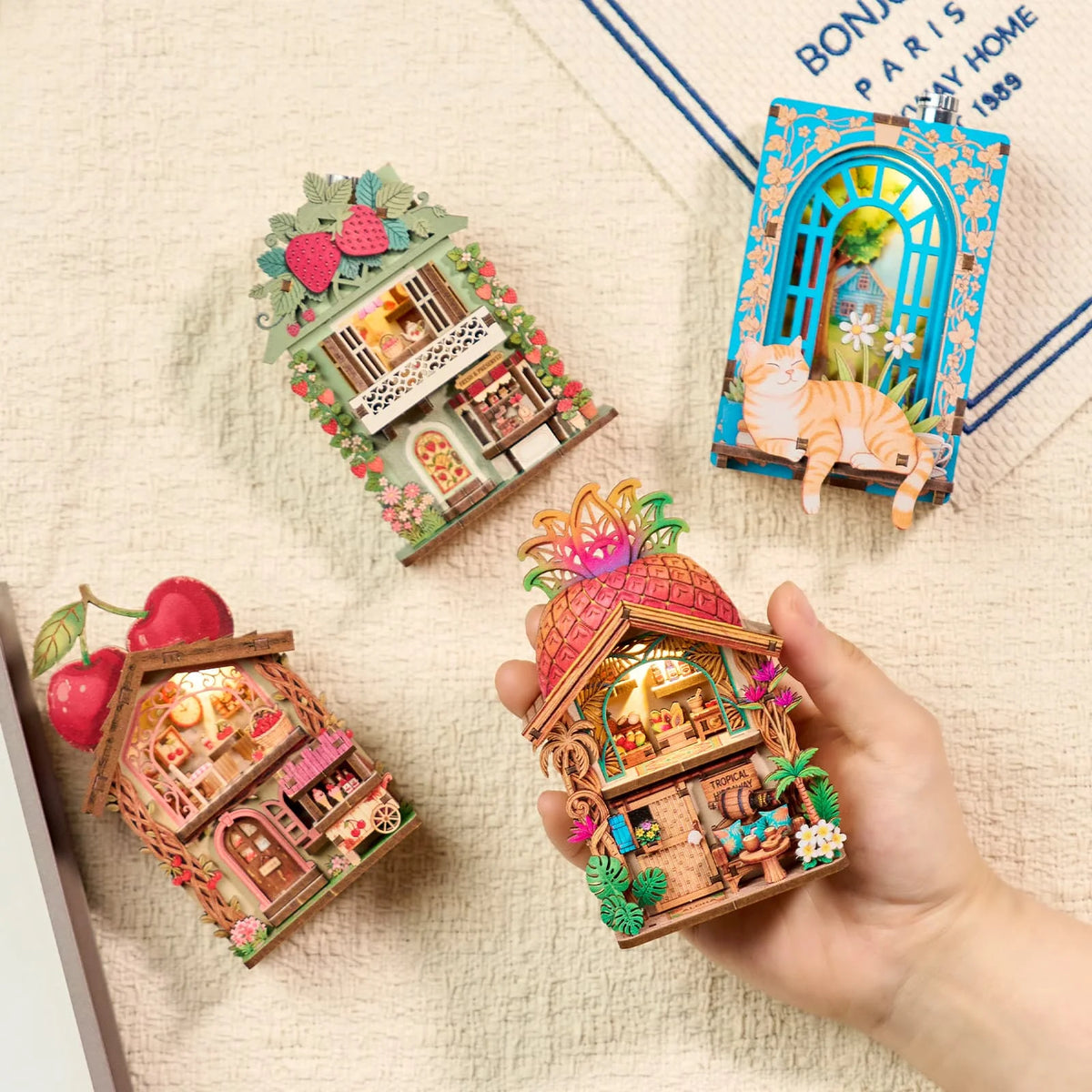 DIY 3D Book Nook Fridge Magnet Kit - Creative Assembly Model with Miniature Furniture and Animal Decor for Dollhouse Enthusiasts