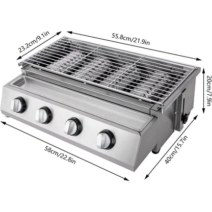 Professional 4-Burner Stainless Steel Portable Tabletop Propane/Lpg Gas Grill ,Smokeless for Camping & Indoor/Outdoor BBQ