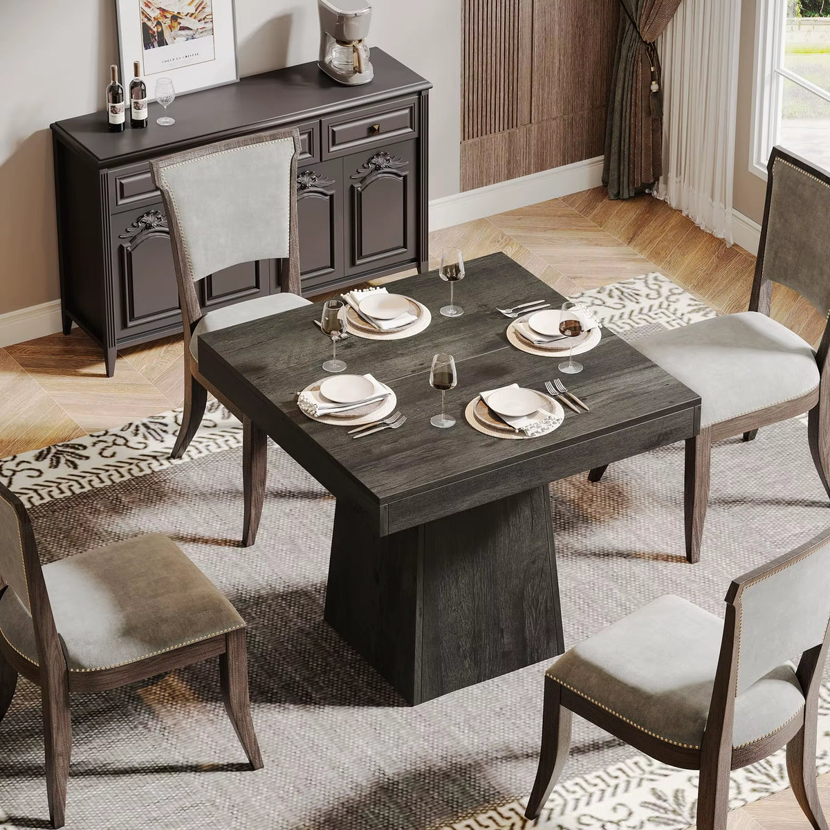 Tribesigns 31.5-Inch Square Dining Table for Four with Sturdy Pedestal Base, Ideal for Small Kitchens and Farmhouse Dining Rooms
