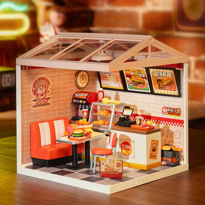 Robotime Rolife Super Creator Series Plastic Dollhouse Building Blocks for Kids Yum Burgers Leisurely Cheers Bar Sweet Sips Tea