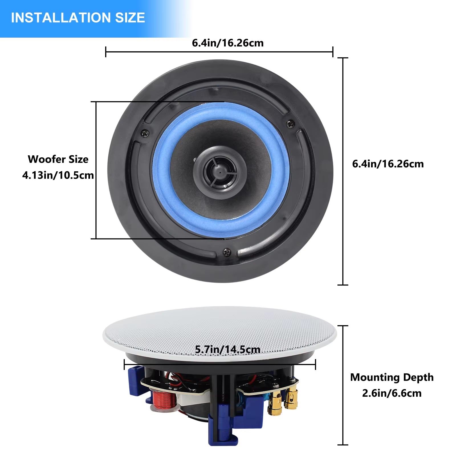 4 Inch Flush Mount Two-Way Stereo Ceiling Bluetooth Speaker for Indoor and Outdoor Placement in Bathroom Kitchen Bedroom