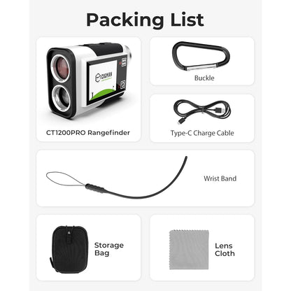 CIGMAN Golf Rangefinder 1312 Yards Slope Compensation 2.4 Inch Touchscreen 6X Magnification Flag Lock Vibration Rechargeable USB-C Golf Accessories IP54 Water Resistant