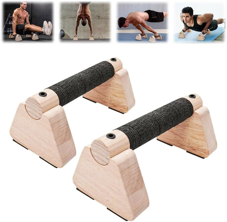 Push-Up Stand, 2 PCS Wood Pushup Bars Non-Slip Base Exercise Home Workout Equipment, Push up Bars & Calisthenics Bar, Supports Aerobics and Upper Body Strength Training for Men and Women