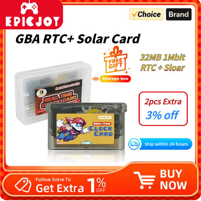 Rewritable GBA Flash Cart - 32MB Storage, 1Mb Flash, Solar + RTC Functionality, Compatible with GBA/DS Series