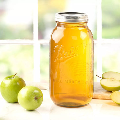 64 oz Glass Wide Mouth Mason Jar Set (6-Pack) with Lid and Band - Clear Canning Jars, Dishwasher-Safe, 4" Neck Diameter