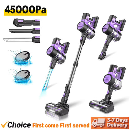 INSE S10 Cordless Vacuum Cleaner - 45Kpa Powerful 6-in-1 Stick Vacuum with Up to 50 Minutes Runtime and Rechargeable Battery for Carpets and Pet Hair