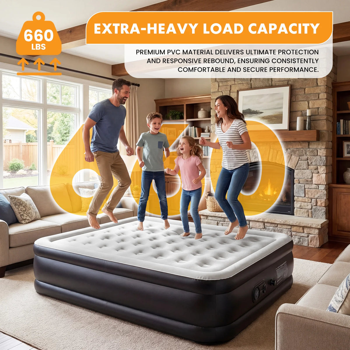 MCQ Queen Air Mattress 22-Inch Inflatable Bed with Integrated High-Capacity Pump for Home and Camping Use