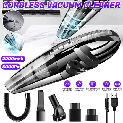 Cordless Portable Handheld Vacuum Cleaner with USB Charging - Strong Suction 12000Pa for Wet and Dry Cleaning