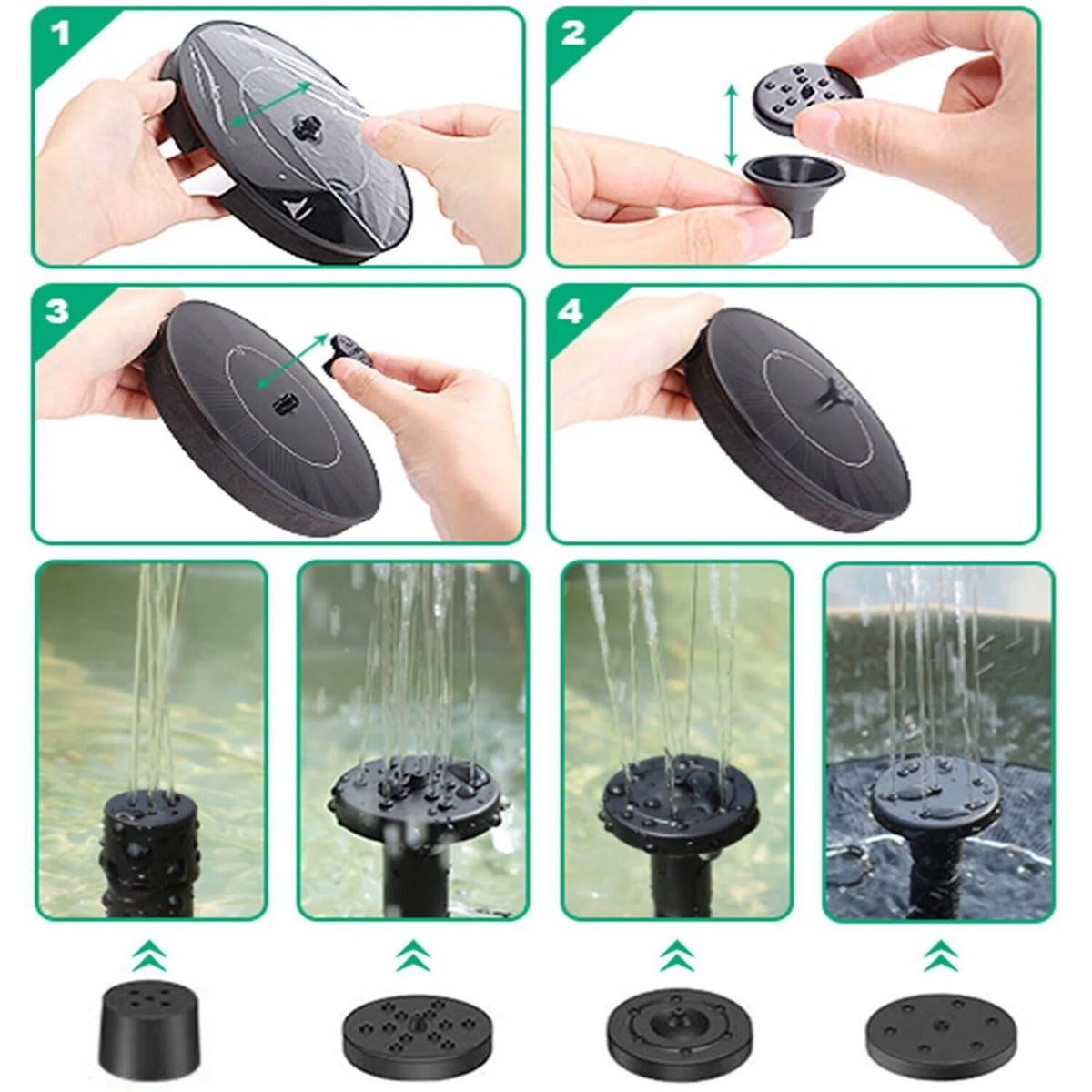 Solar Power Bird Bath Fountain Pump Upgrade 1.4W Solar Fountain with 4 Nozzle