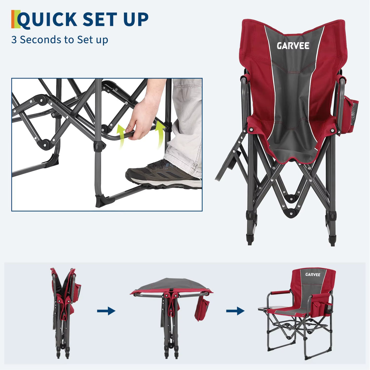 Oversized Heavy-Duty Folding Directors Chair for Adults - Available in 1 or 2 Pack, 400 lbs Capacity, Portable Camping Chair with Side Table, Cup Holder, and Side Pocket for Camping, Beach, Garden, and RV Use