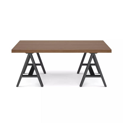 Hawkins Metal/Wood Coffee Table Walnut - Veneer & Metal Pedestal Base, Spot Clean