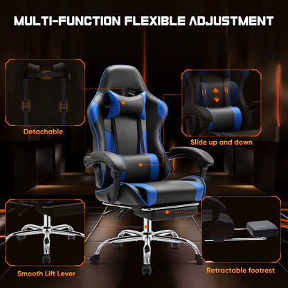 JHK Ergonomic Racing Gaming Chair with Adjustable Swivel, PU Leather, Headrest, and Lumbar Support for Office and Living Room Use