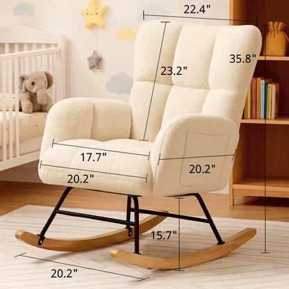 COMHOMA Teddy Glider Rocking Chair with Side Pockets, High Back Design for Adults - Ideal for Bedroom and Living Room