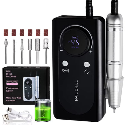 45000RPM Electric Nail Drill File Rechargeable Electric Nail Polishing Machine for Acrylic Gel Dip Powder Manicure Pedicure Tool