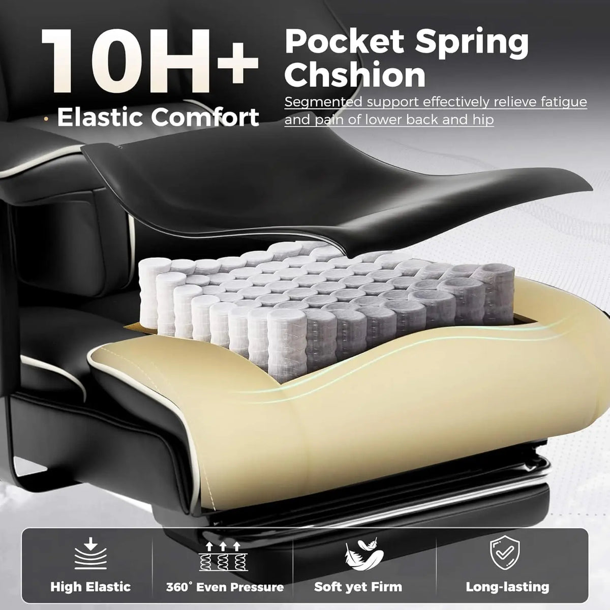 COMHOMA Executive High Back Leather Office Chair for Big and Tall Individuals, 400 lbs Capacity, Ergonomic Lumbar Support with Pocket Spring Cushion