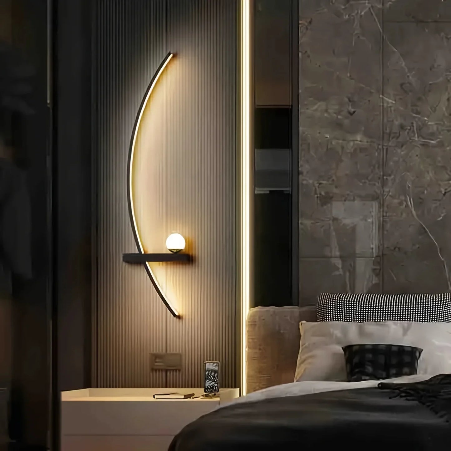 2Pcs Modern Adjustable LED Wall Sconce, 31.5" Arched Metal Bedside Lamp, 3000K Warm Glow, Indoor Use for Bedroom