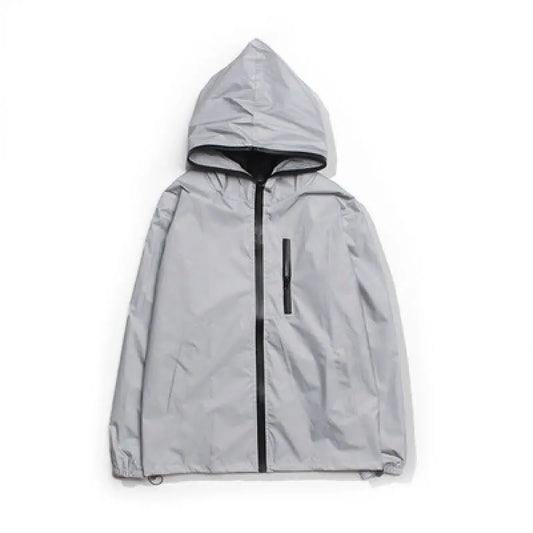 Thin Shiny Silver Reflective Jacket. Unisex Cycling Full-Reflective Hooded Jacket Coat, Windproof for Night Running. S-5XL