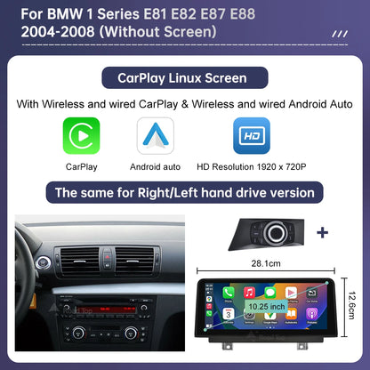 Wireless CarPlay and Android Auto Multimedia Display for BMW 1 Series E81 E82 E87 E88 with CCC and CIC Systems