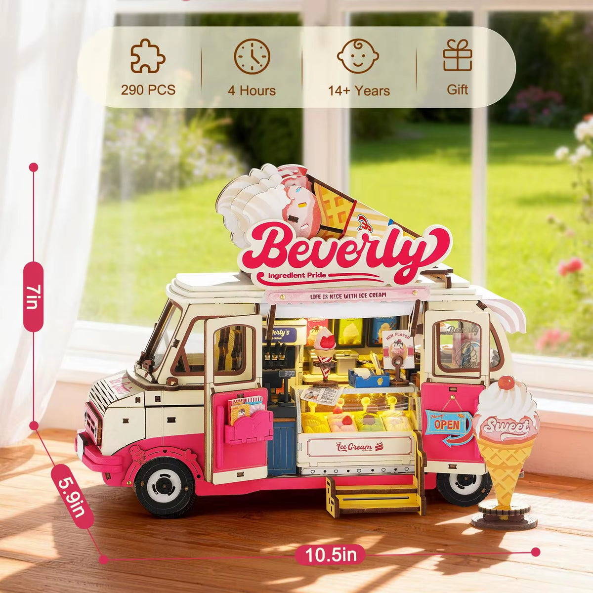 Rolife Wooden 3D Puzzle Leo's Coffee Truck Model Building Kit - DIY Miniature Dollhouse for Home Décor and Gift for Adults and Teens