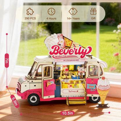 Rolife Wooden 3D Puzzle Leo's Coffee Truck Model Building Kit - DIY Miniature Dollhouse for Home Décor and Gift for Adults and Teens