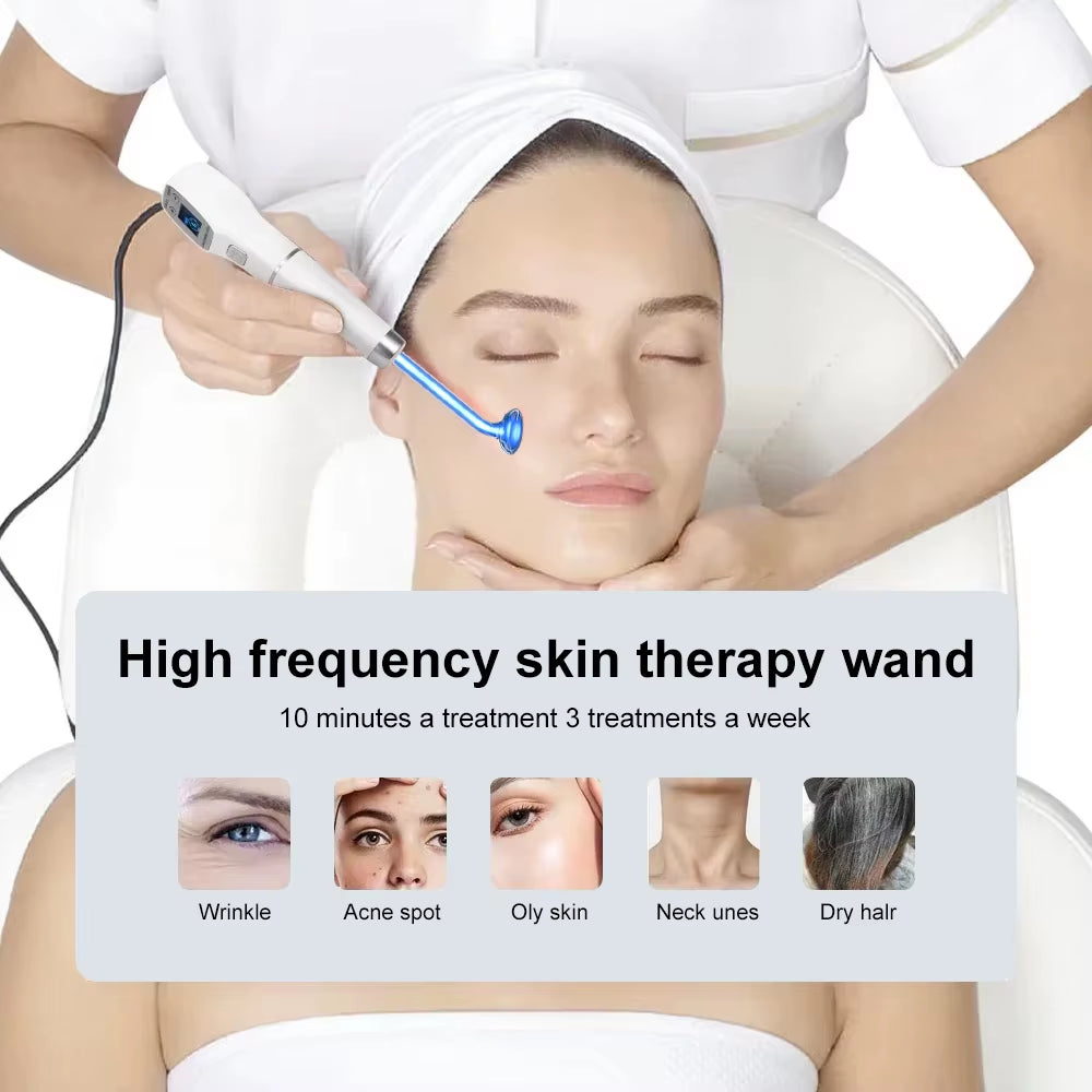 High Frequency Electrode Wand Glass Tube Electrotherapy Acne Spot Remover Skin Care Home Spa Beauty Facial Therapy Wand
