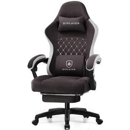 Gaming Chair with Pocket Spring Cushion, Linkage Armrests & Footrest, Ergonomic Office Chair with Lumbar Support