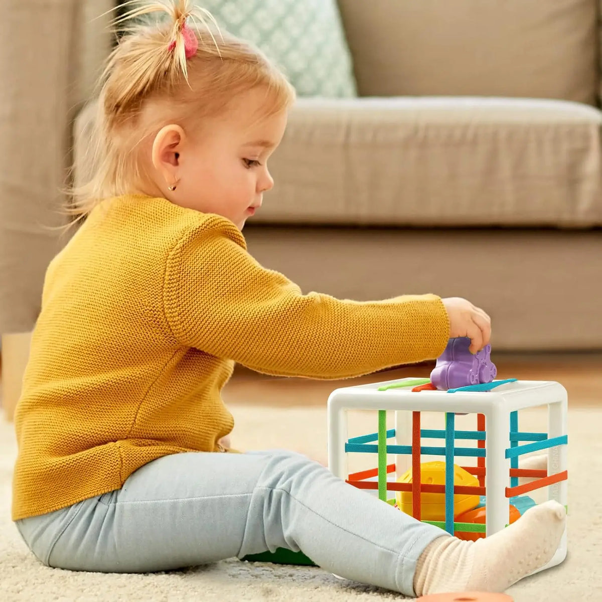 Sensory Shape Sorting Cube for Toddlers Aged 1-3 Years, Developmental Learning Toy with Textured Blocks