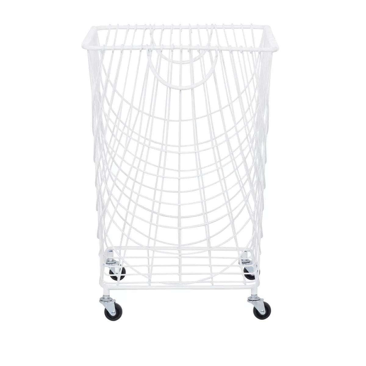 French Country White Iron Storage Cart with Decorative Rectangle Basket - 24" Height, Spot Clean Recommended