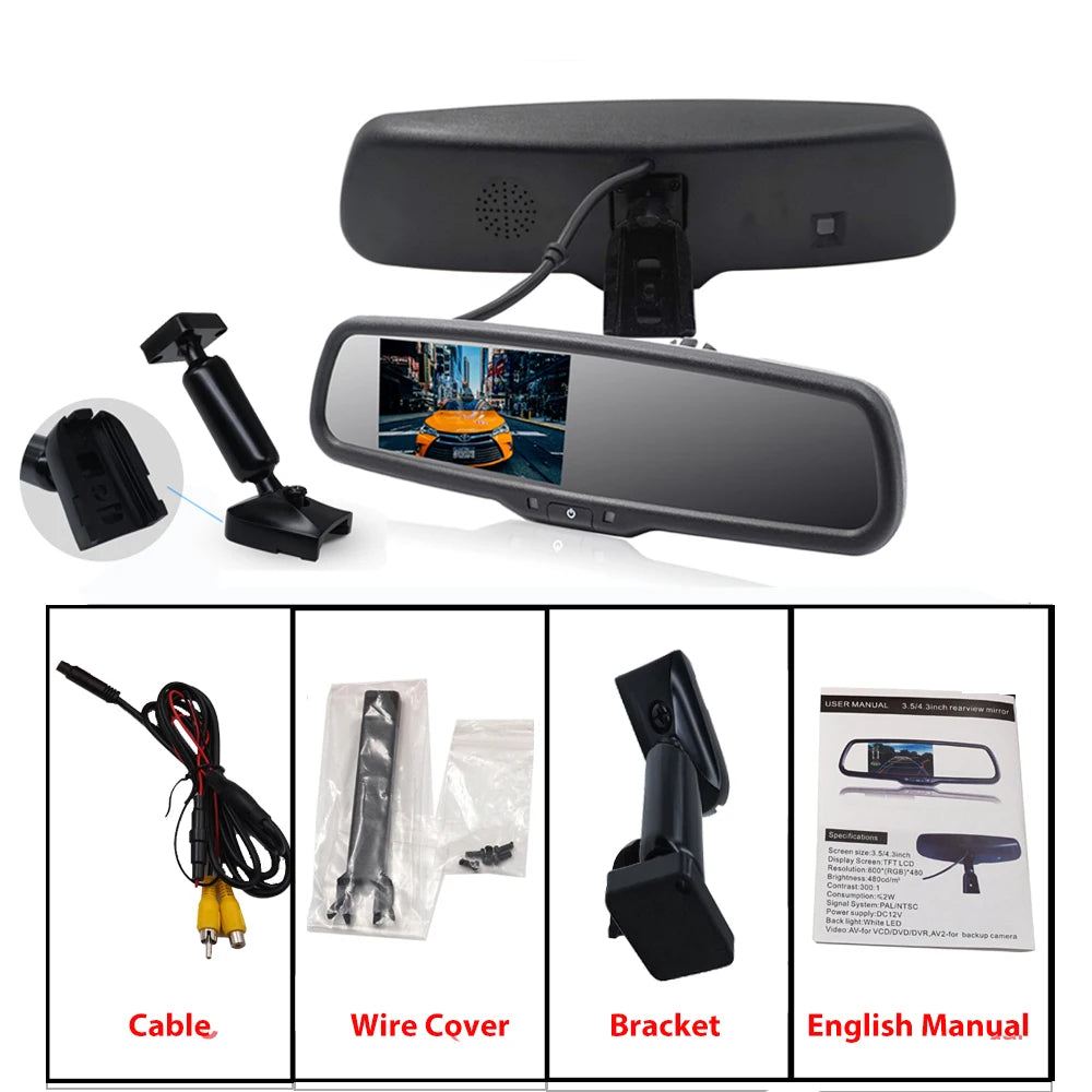 4.3'' Car Rearview Mirror Monitor Bracket LCD Video Monitor Camera Parking Monitor with HD Screen Driving Recorder