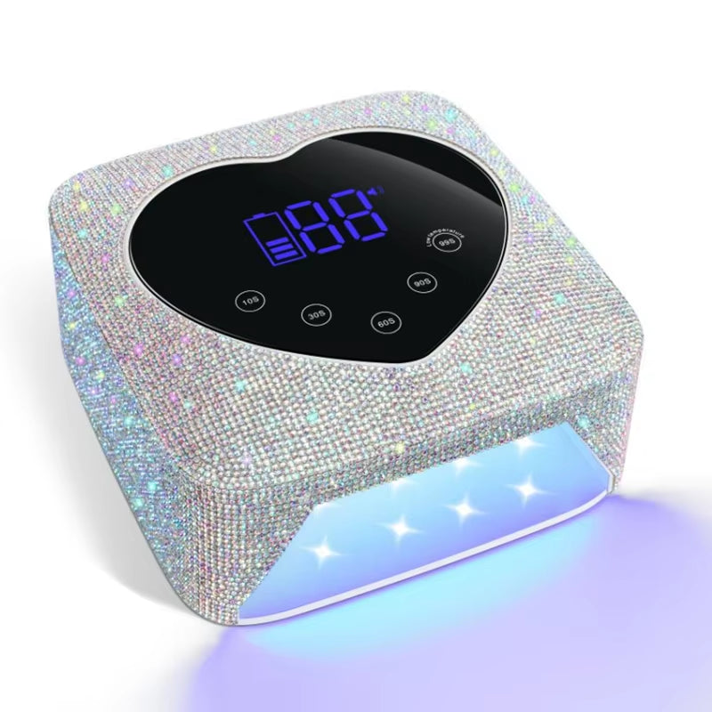 Rechargeable UV LED Nail Lamp 72W Cordless UV Light for Nails with Rhinestone Heart Shaped Manicure Pedicure Machine Nail Tools
