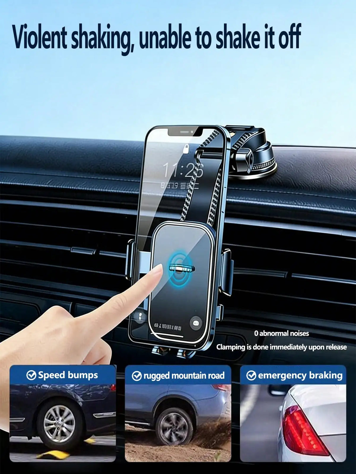 Car Phone Holder with Automatic Suction Cup and 360° Rotation - Universal Mount for Windshields, Suitable for Trucks and Sedans, Ideal for Stable Navigation and Smartphone Use