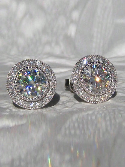 Korean Style Bridal Earrings with Sparkling Round Stones and Full Drill Design - Elegant and Delicate Casual Accessories for Valentine's Day