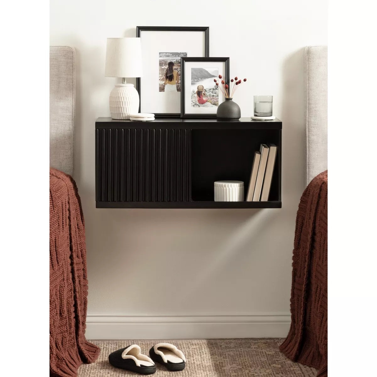 All Things Decor 30" x 10" x 14" Furrow Short Wall Cabinet in Black